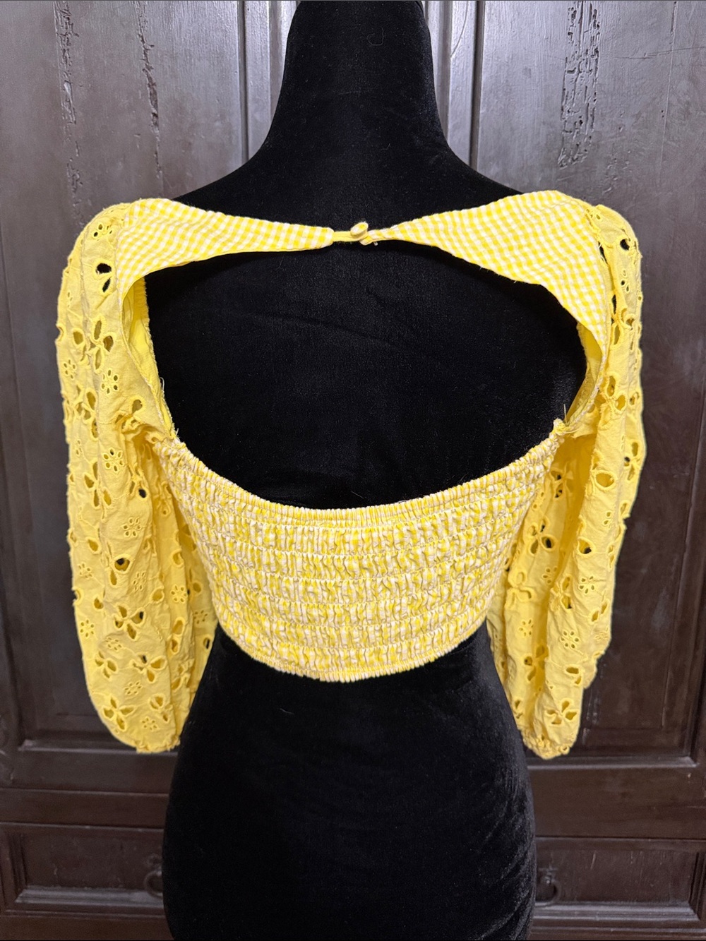 For Love Bell Lemons Picnic eyelet set gingham crop top puff sleeves w/ skirt -M - Picture 4 of 12